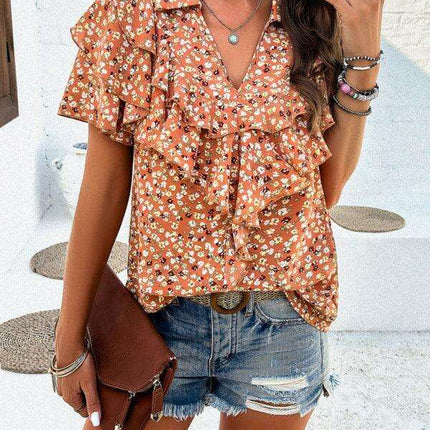 Wood-Embellished Floral Print Women's Blouse - Très Elite