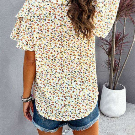 Wood-Embellished Floral Print Women's Blouse - Très Elite