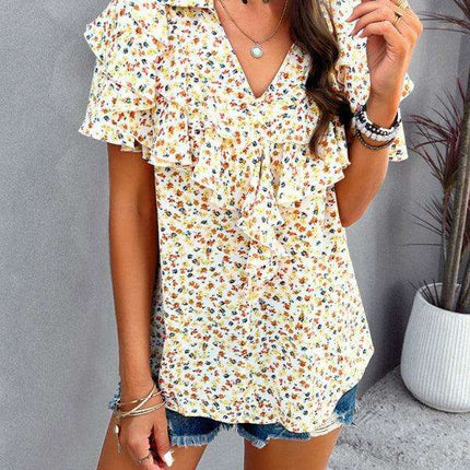Wood-Embellished Floral Print Women's Blouse - Très Elite