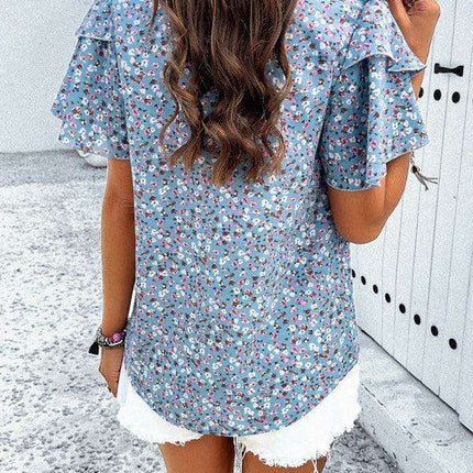 Wood-Embellished Floral Print Women's Blouse - Très Elite