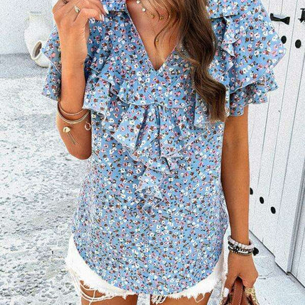 Wood-Embellished Floral Print Women's Blouse - Très Elite