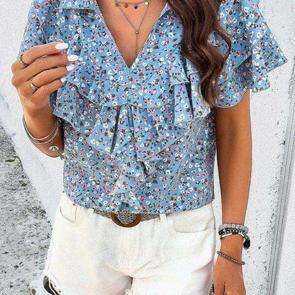 Wood-Embellished Floral Print Women's Blouse - Très Elite