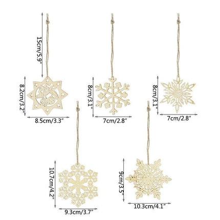 Wooden Snowflake Chip Ornaments - Cheerful Set of 10 for Holiday Celebrations - Très Elite