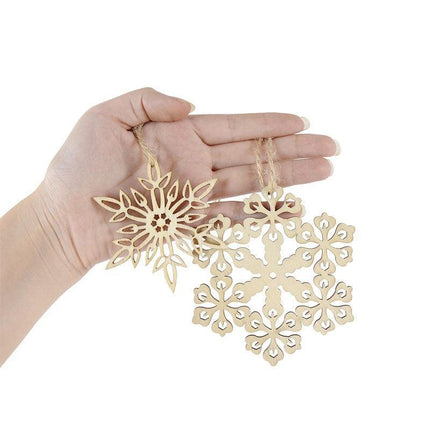 Wooden Snowflake Chip Ornaments - Cheerful Set of 10 for Holiday Celebrations - Très Elite