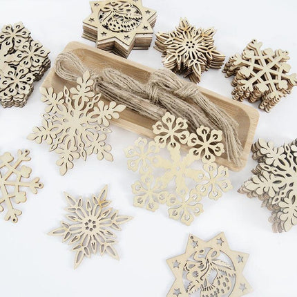 Wooden Snowflake Chip Ornaments - Cheerful Set of 10 for Holiday Celebrations - Très Elite