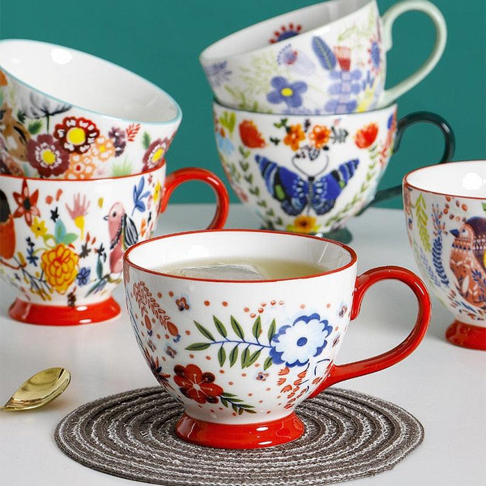 Pastoral Style Flower Patter Ceramic Coffee Mug Beauty Porcelain Cup-Très Elite-A-450ml-Très Elite