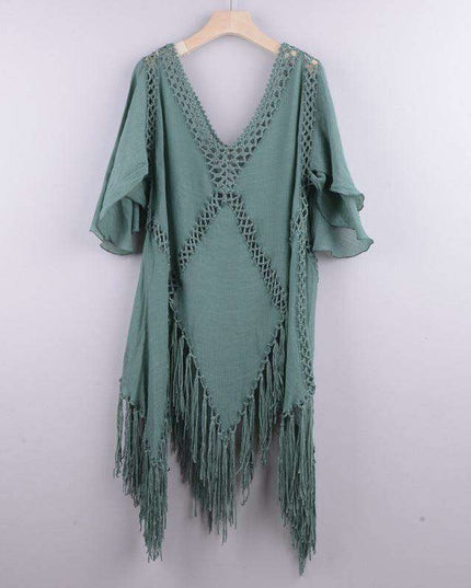 Boho Chic Crochet Fringed Cover-Up | Stylish Poncho for Summer Beach Escapes