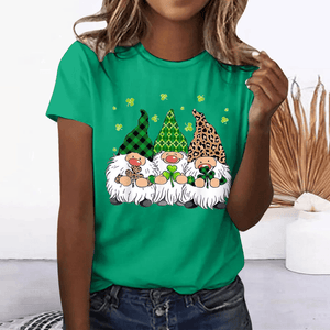 Women's Crewneck Lucky Elf Print Short-sleeved T-shirt-kakaclo-Green-S-Très Elite