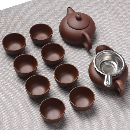 Zen Handcrafted Purple Clay Teapot and Cup Set - Exquisite Tea Ceremony Collection - Très Elite