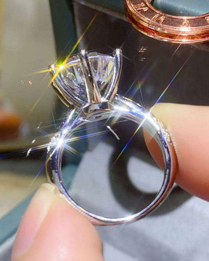 Elegant 5 Carat Lab-Created Diamond Ring with Sparkling Zircon Accents - Premium Sterling Silver Craftsmanship