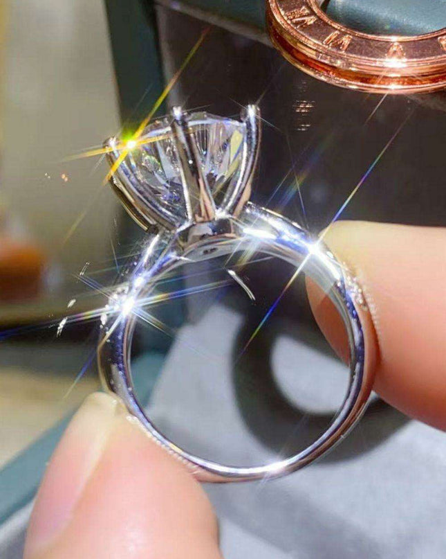 Elegant 5 Carat Lab-Created Diamond Ring with Sparkling Zircon Accents - Premium Sterling Silver Craftsmanship