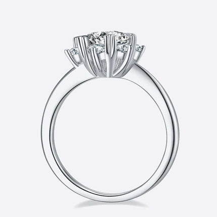 Elegant Sterling Silver Cluster Ring with Lab Grown Diamond and Moissanite Accents