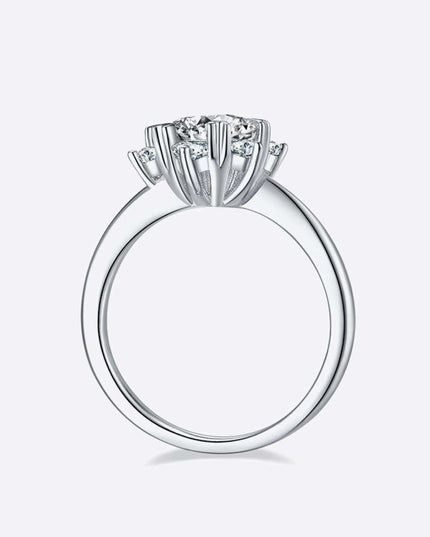 Elegant Sterling Silver Cluster Ring with Lab Grown Diamond and Moissanite Accents