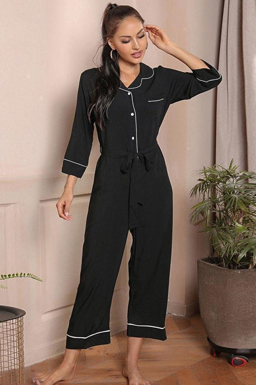 Effortless Style Lapel Collar Jumpsuit with Belt