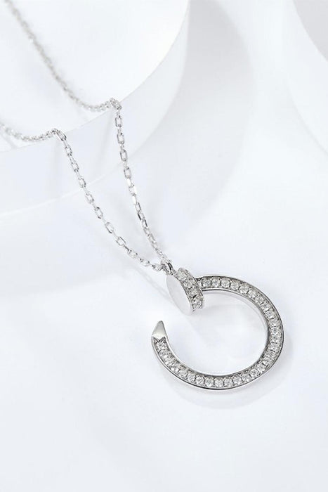 Elegant Platinum-Plated Sterling Silver Necklace Featuring a Dazzling Moissanite Open Ring