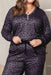Plus Size Leopard Print Lounge Set with V-Neck Top and Slim-Fit Pants