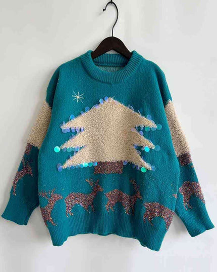Festive Reindeer and Christmas Tree Knit Pullover