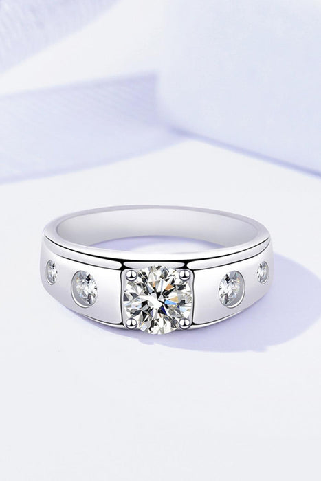 Exquisite 1 Carat Moissanite and Zircon Ring in Platinum-Plated 925 Sterling Silver
