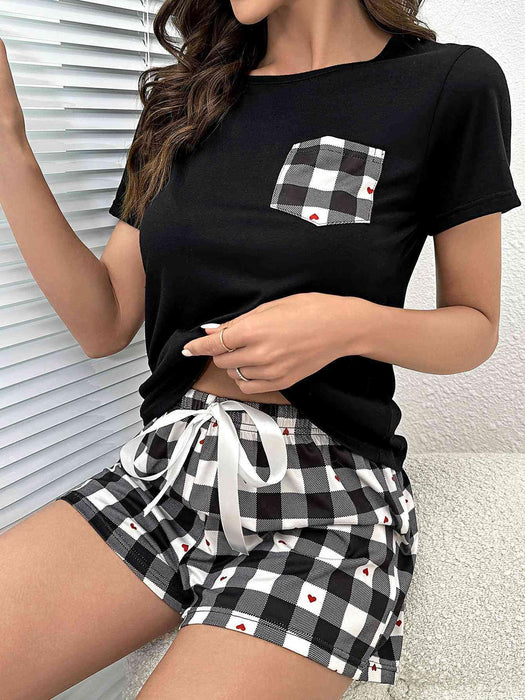 Heartwarming Plaid Lounge Wear Set with Coordinating Shorts
