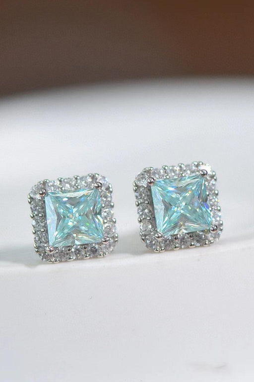 Platinum and Lab-Diamond Square Earrings with Geometric Design