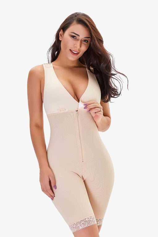 Lace-Trimmed Zippered Shaping Bodysuit for Plus Size Support