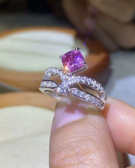 Glistening Moissanite and Zircon Accented Sterling Silver Ring: Timeless Glamour