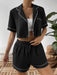 Cozy Lapel Collar Lounge Set with Shorts and Contrasting Accents