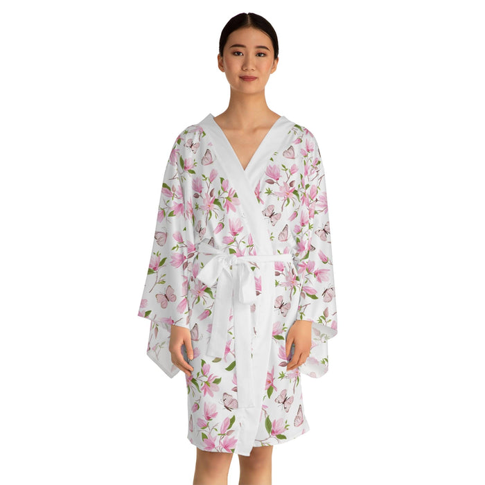Japanese Magnolia Blossom Bell Sleeve Kimono Robe
