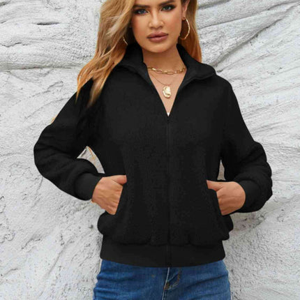 Chic Cozy Mock Neck Zip-Up Sweater Jacket