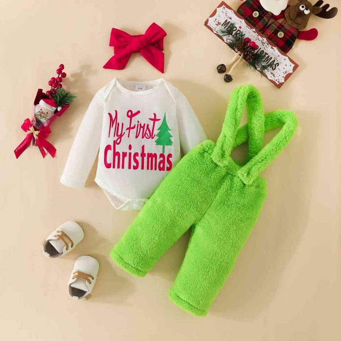Festive First Christmas Baby Outfit Bundle with Graphic Bodysuit and Overalls
