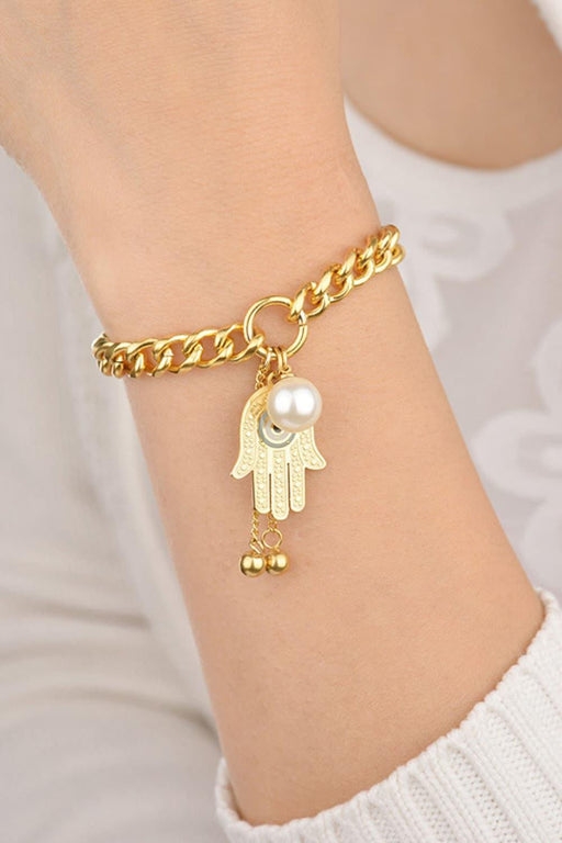 Golden Hamsa Hand Statement Chain Bracelet