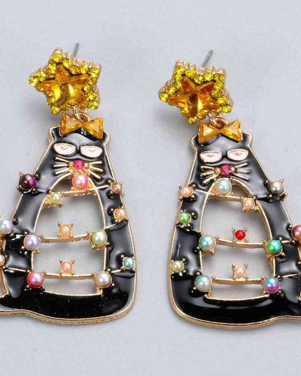 Glittering Cat-Shaped Rhinestone Earrings