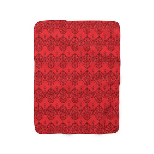 Luxurious Red Damask Floral Sherpa Fleece Throw Blanket