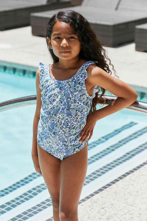 Blue Floral Ruffle Swimsuit with a Touch of Elegance - Marina West
