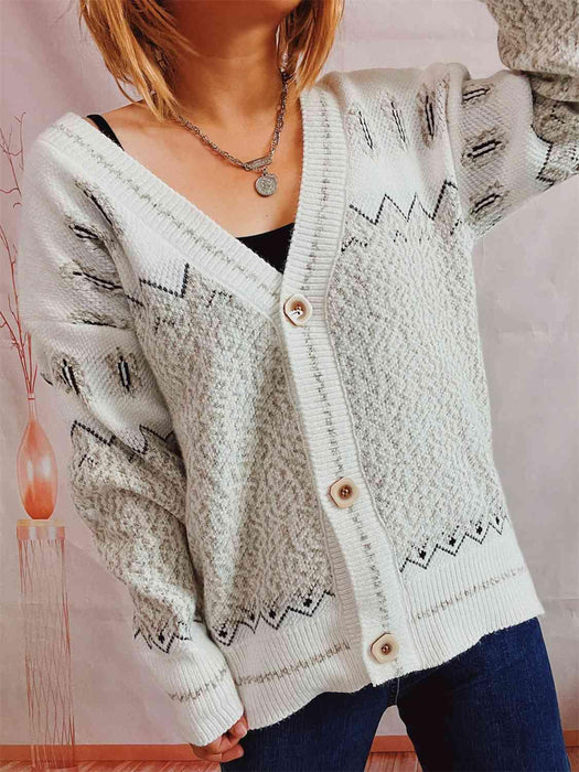 Elegant Button-Up Cardigan with Geometric Flair