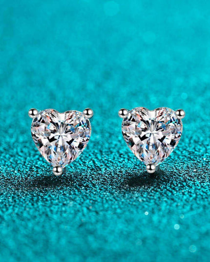 Heart-Cut Moissanite Stud Earrings in Sterling Silver Elegance
