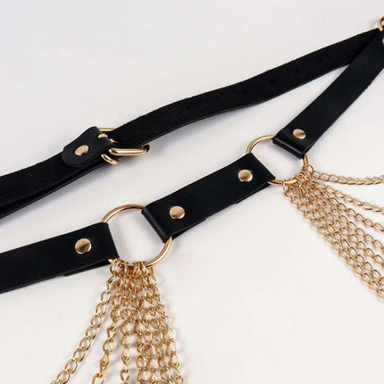 Sleek Chain-Embellished Faux Leather Waist Belt