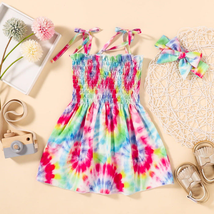 Vibrant Tie-Dye Dress with Smocked Shoulders: Effortlessly Chic