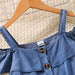 Stylish Denim Dress with Buttoned Pockets and Cold-Shoulder Detail