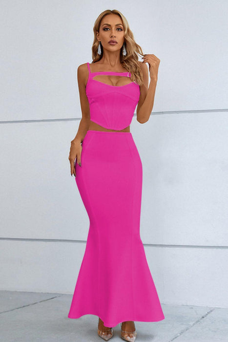 Chic Cutout Cami and Fishtail Skirt Set with Seam Detail
