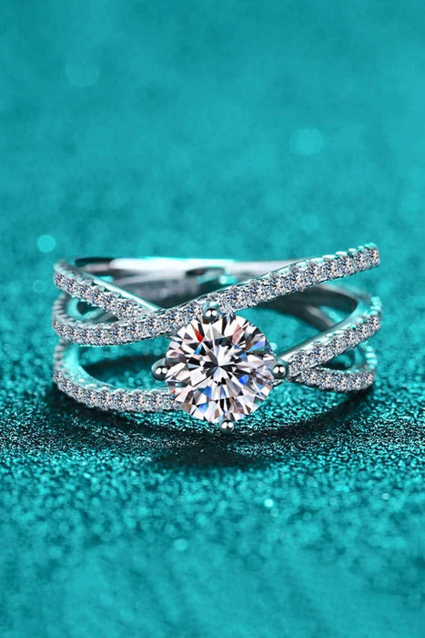 Sparkling Radiant Moissanite Crisscross Ring - Elegant 1 Carat Sterling Silver Glamour