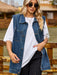 Denim Vest with Collared Neck and Pockets