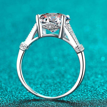 Radiant 3 Carat Lab-Diamond Silver Ring with Elegant Zircon Accents - Exquisite Rhodium-Plated Design