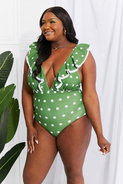 Moonlit Green Ruffle Plunge Swimsuit for Stylish Beach Babes