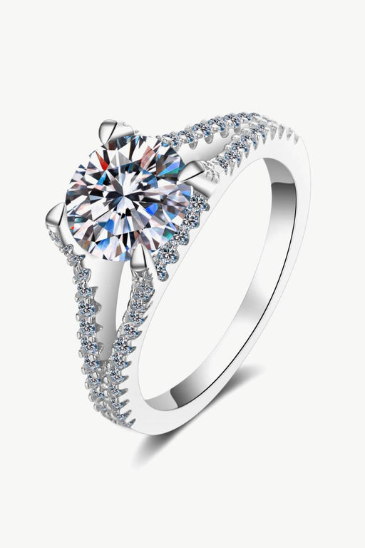 Radiant Certified Moissanite Sterling Silver Ring with Rhodium-Plated Zircon Accents
