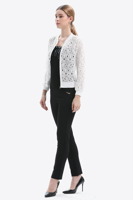Lace-Adorned Zip-Up Jacket with Elegant Details