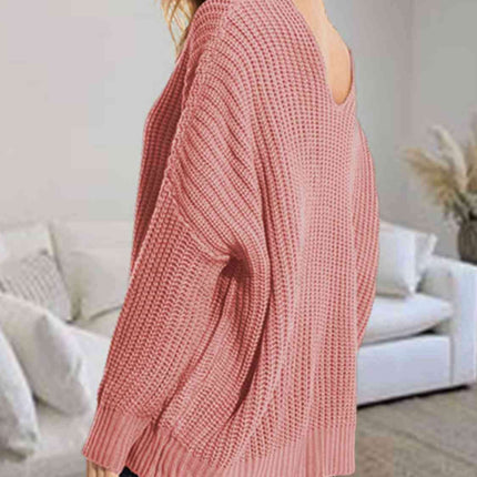 Trendy Oversized V-Neck Batwing Sleeve Chunky Knit Jumper