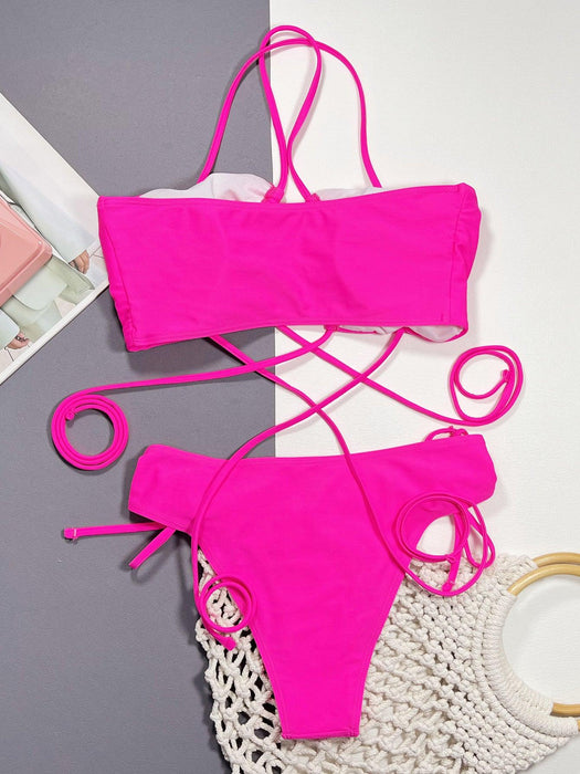 Seashore Elegance Halter Bikini Set with Adjustable Drawstring