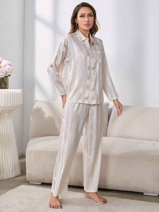 Cozy Button-Up Pajama Set with Lapel Collar