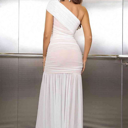 Ethereal Asymmetric Ruched Maxi Dress